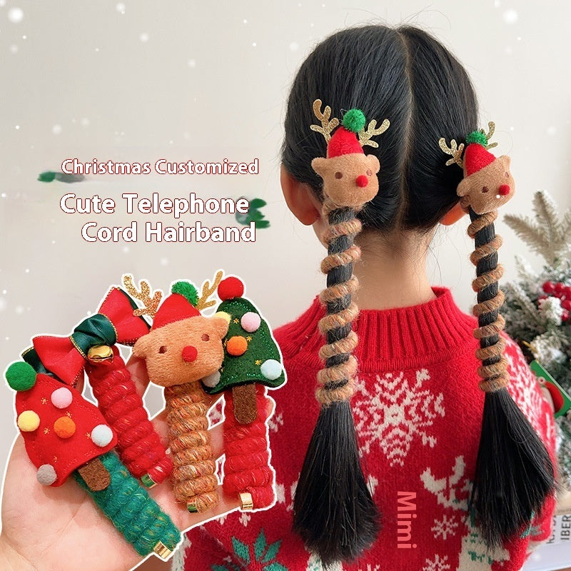 Bande élastique mignonne pour les cheveux des enfants à Noël, accessoire capillaire festif en spirale.