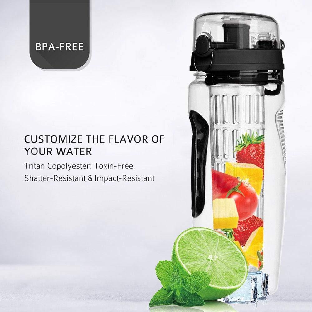 Bouteille d'eau de fruit en plastique sans BPA de 1000 ml avec infuser pour sport, agitateur à jus. Bouteille d'eau.''