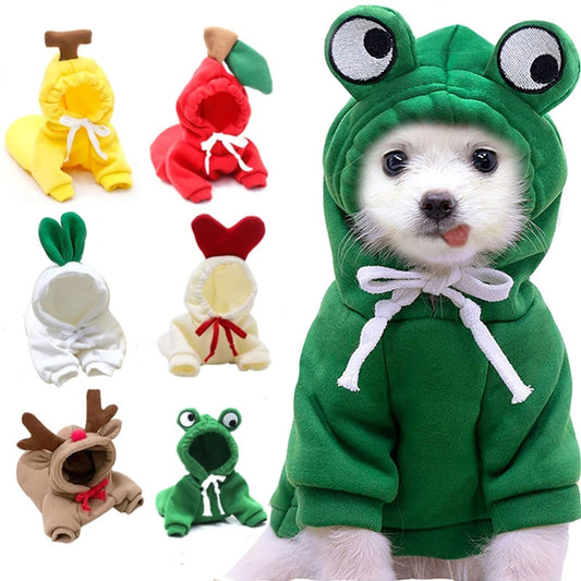 Vêtements mignons pour chiens fruitiers pour petits chiens, capuches chaudes d'hiver en polaire pour animaux de compagnie, costume pour chiot chat, manteau pour Chihuahua français