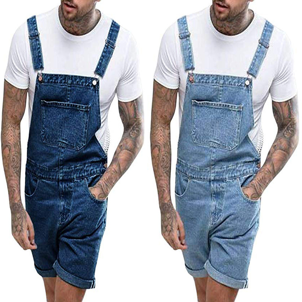 Short en jean pour homme avec trou, combinaison de travail à bretelles