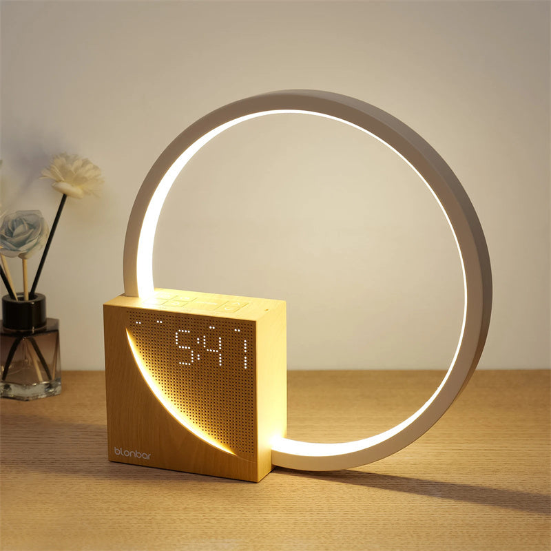 Lampe de chevet Lampe de table tactile avec sons naturels, lampe de bureau avec réveil, contrôle tactile de 3 niveaux de luminosité, décoration d'intérieur.