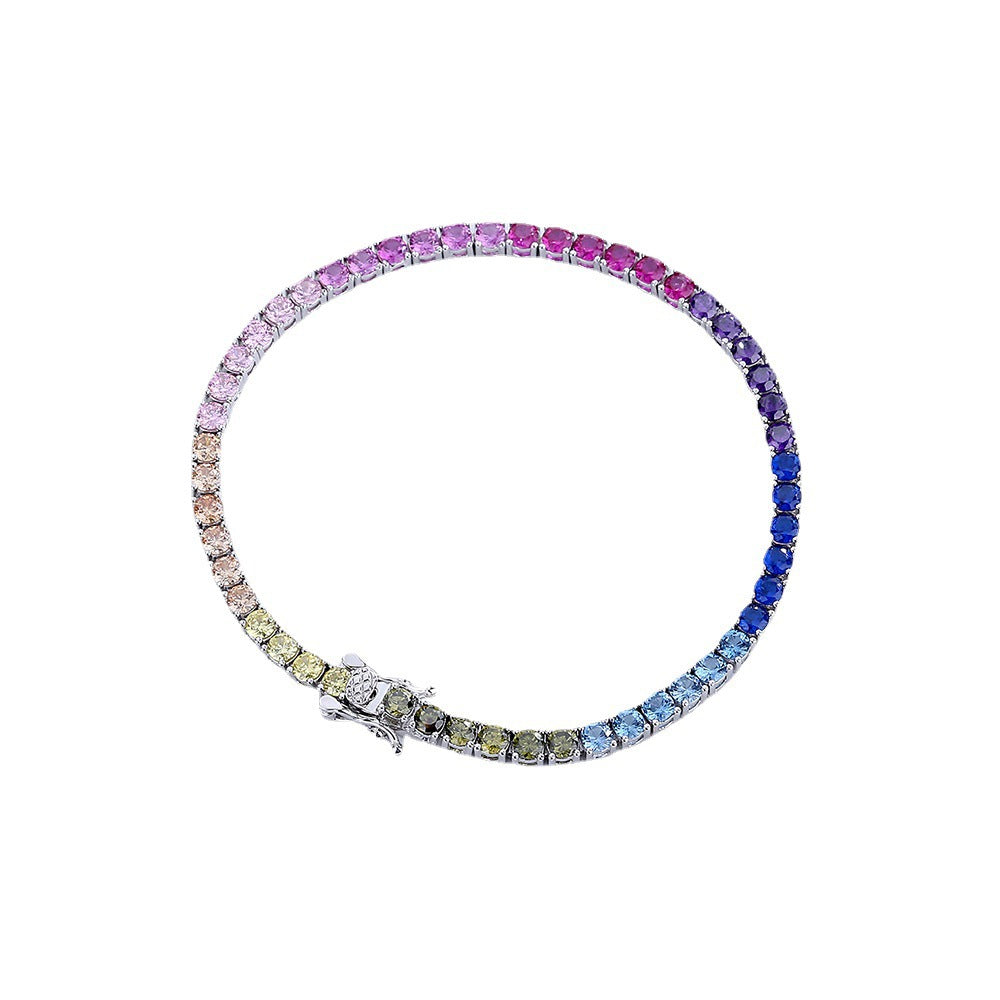 Nouveau 3 mm chaîne de tennis brillant arc-en-ciel Zircon 925 argent bracelet pour femme - Ivory Deals Market