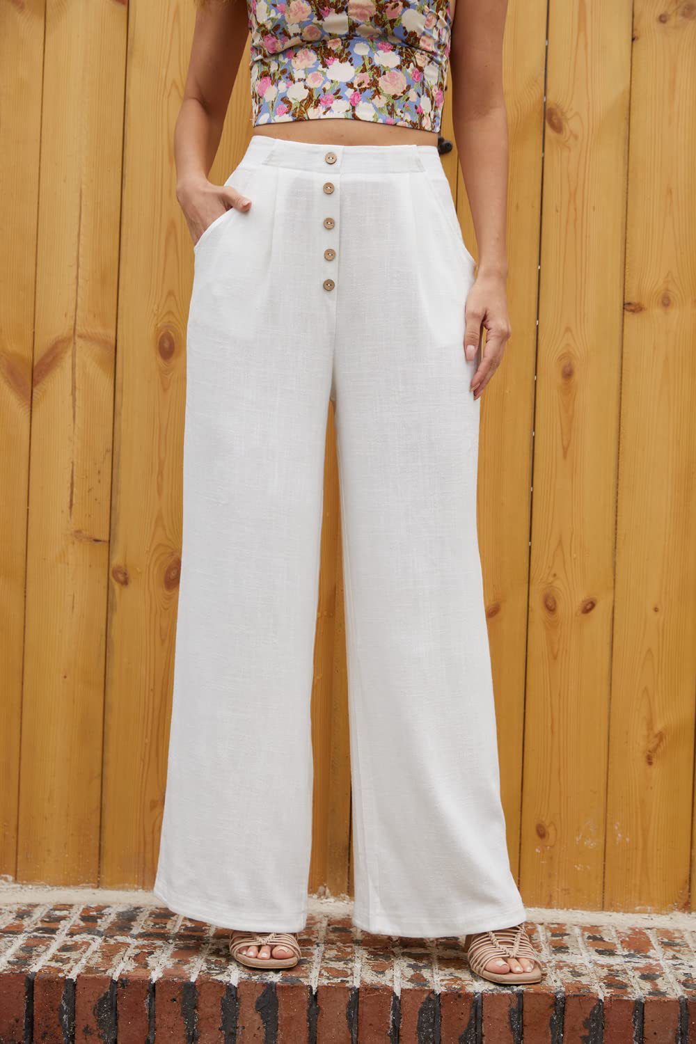 Pantalon droit décontracté en coton et lin pour femmes - Ivory Deals Market