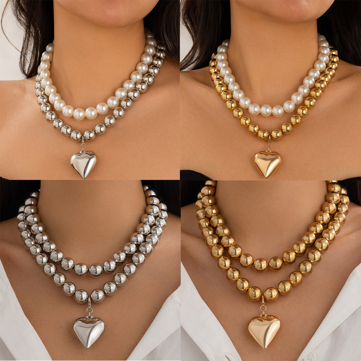 Ornement perle coeur chaîne de clavicule perlée en forme de coeur - Ivory Deals Market