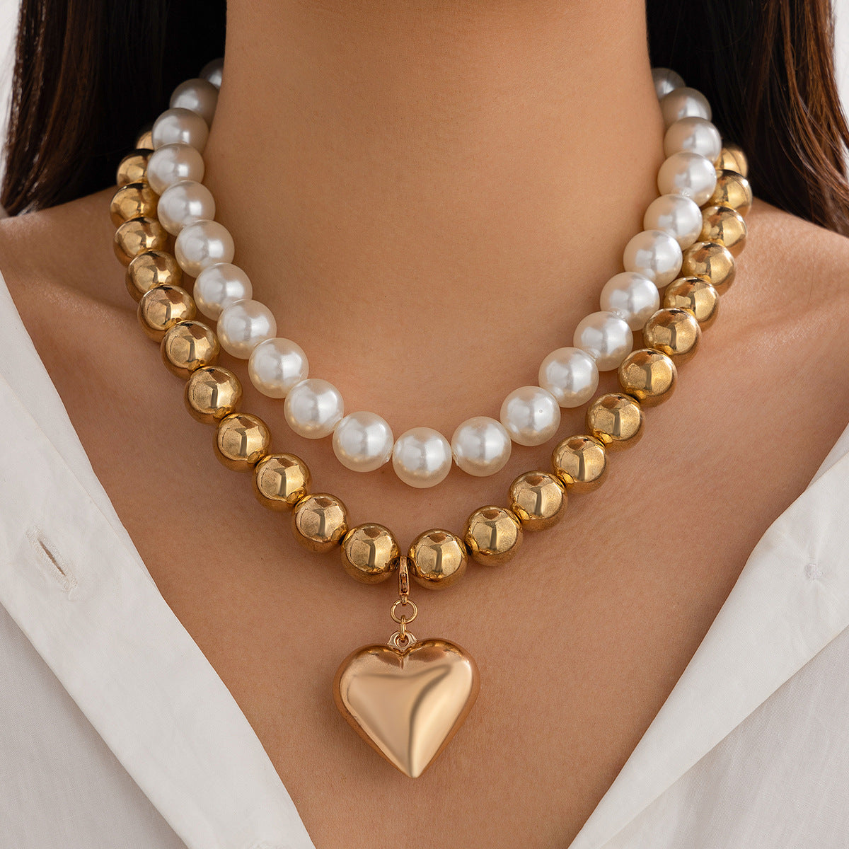 Ornement perle coeur chaîne de clavicule perlée en forme de coeur - Ivory Deals Market