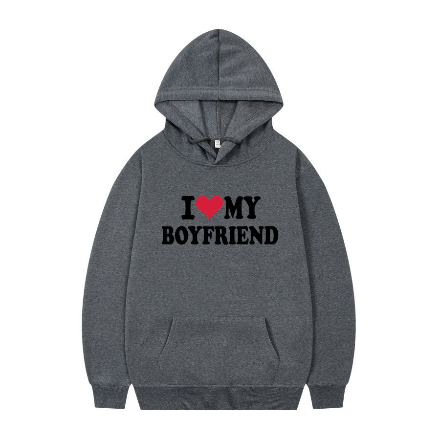 Sweat à capuche imprimé I Love My Boyfriend Pull - Ivory Deals Market