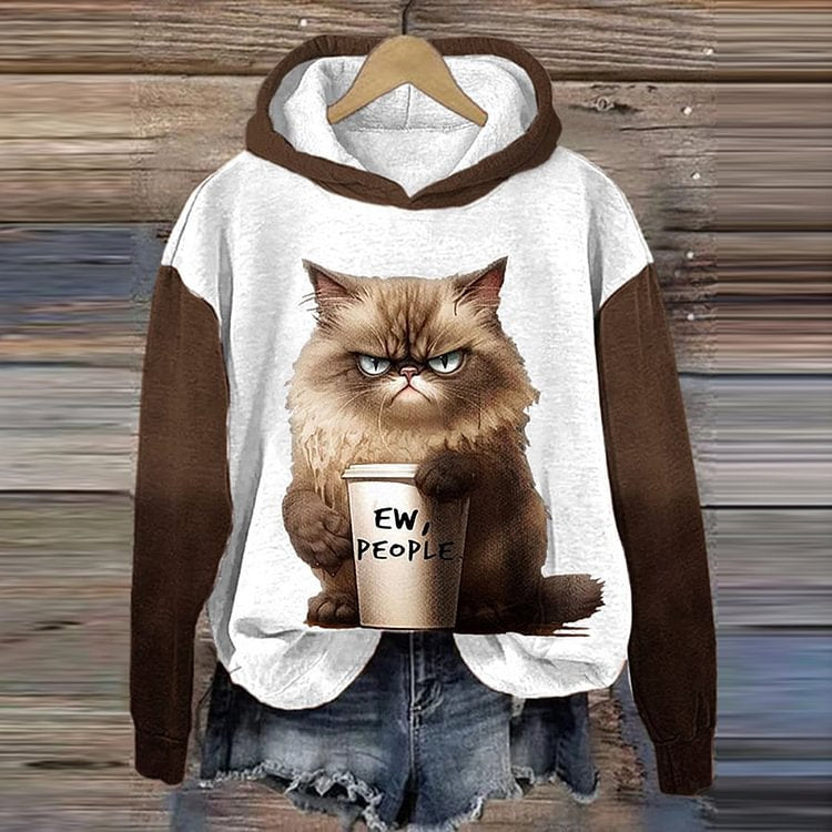 Pull à capuche avec impression de chat mystérieux - Ivory Deals Market