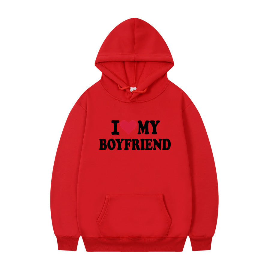 Sweat à capuche imprimé I Love My Boyfriend Pull - Ivory Deals Market