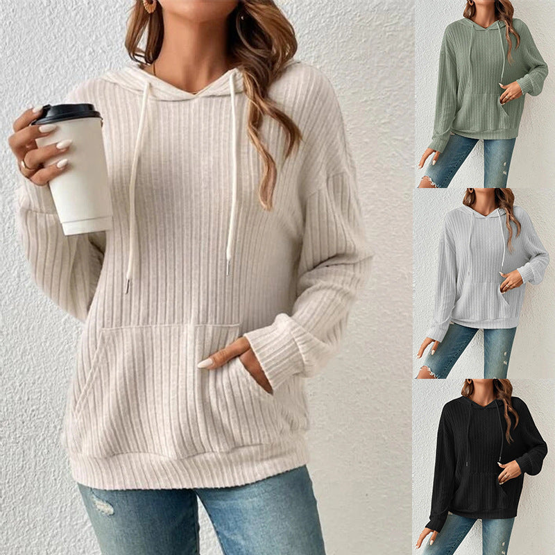 Sweat-shirt à capuche à rayures englouties pour femmes - Ivory Deals Market