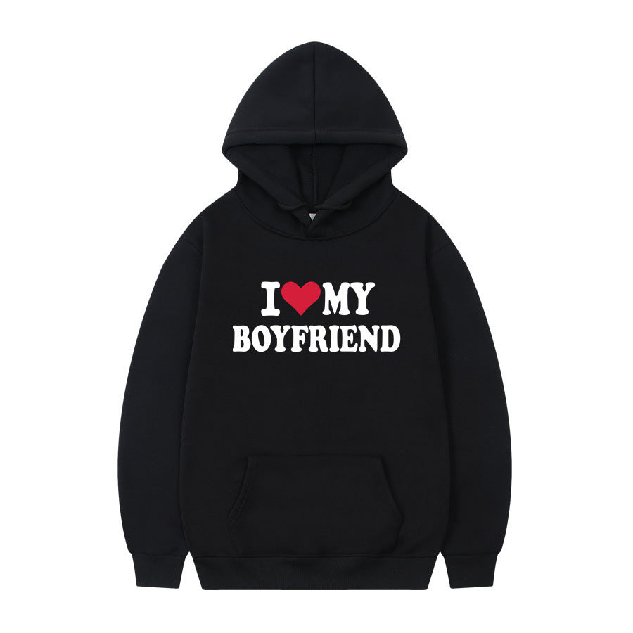 Sweat à capuche imprimé I Love My Boyfriend Pull - Ivory Deals Market