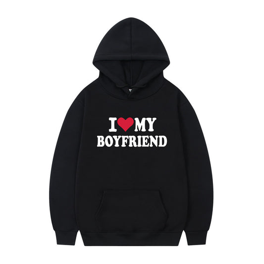 Sweat à capuche imprimé I Love My Boyfriend Pull - Ivory Deals Market