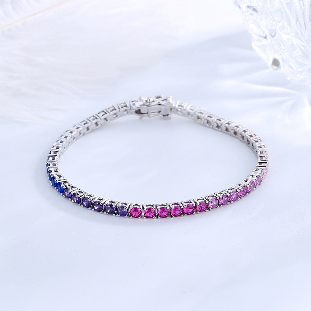 Nouveau 3 mm chaîne de tennis brillant arc-en-ciel Zircon 925 argent bracelet pour femme - Ivory Deals Market