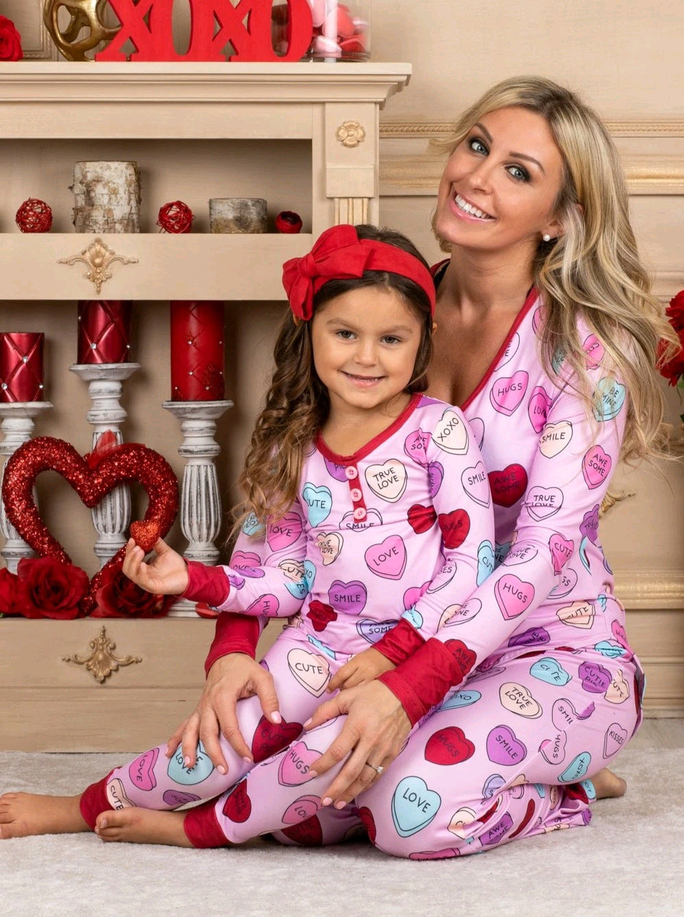 Saint Valentin Amour Imprimer Casual Accueil Pyjamas Parent Enfant Ensemble