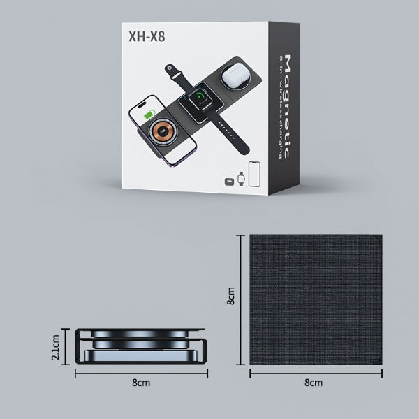 Station de chargeur sans fil pliante magnétique 3 EN 1 pour iPhone Charge rapide transparente pour IWatch et Airpods