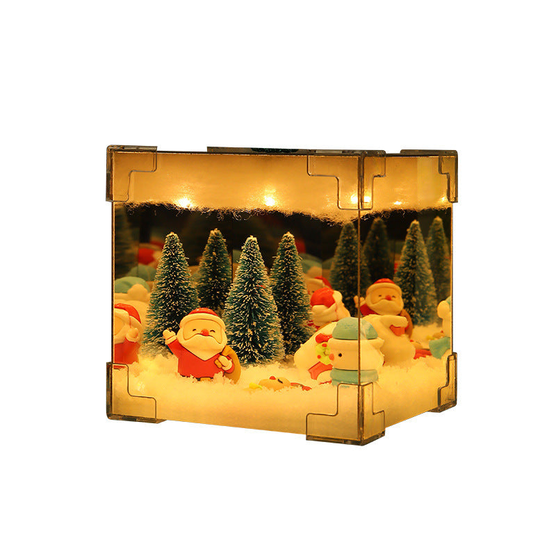 Kit de matériaux de bricolage pour décorations de Noël : miroir, lampe cube LED 3D, Père Noël, bonhomme de neige, sapin et guirlandes lumineuses.