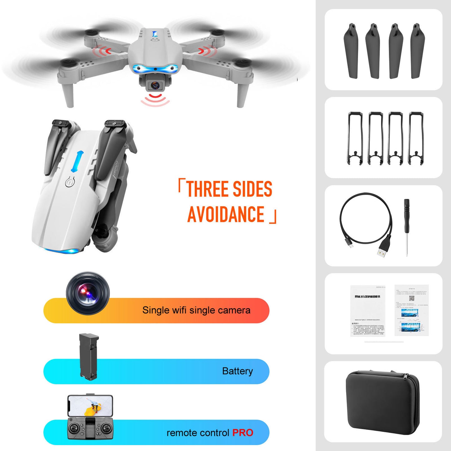 Drone à double caméra 4K avec télécommande et évitement d'obstacles à trois côtés