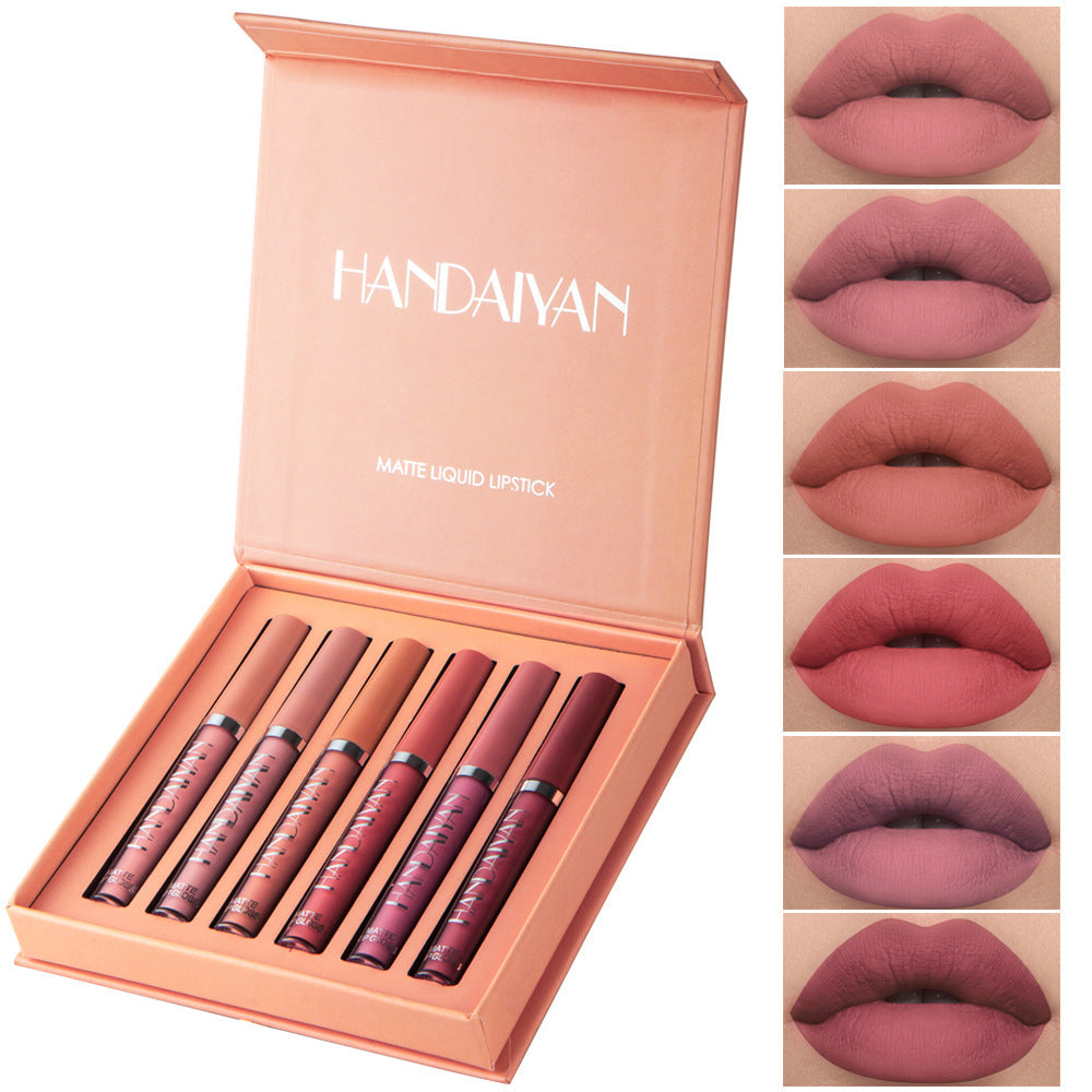 Handaiyan Matte Lip Glaze Rouge à lèvres liquide Mini Tube Lip Gloss Waterproof Non Stick Cup Lip Gloss Genuine