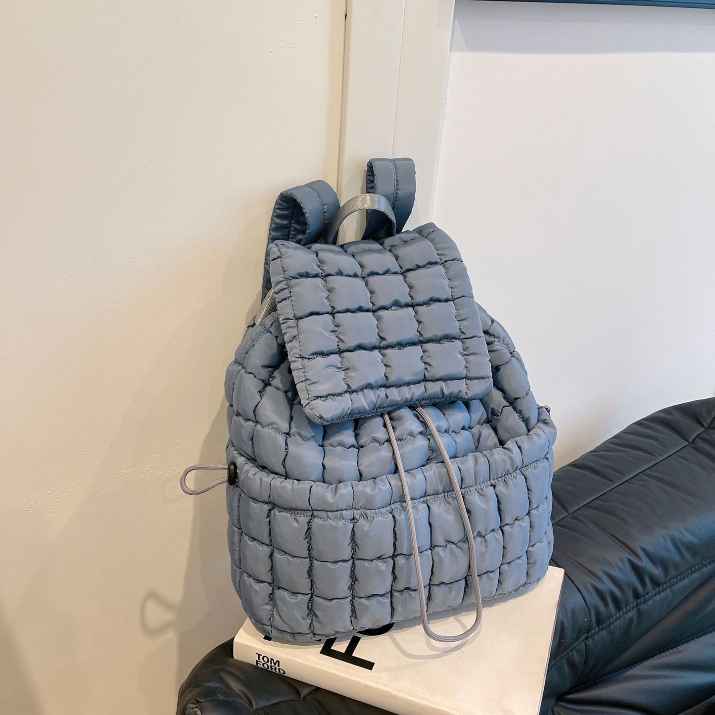 Sac à dos matelassé de couleur bonbon pour femmes, rembourré en duvet, grand sac d'école en coton, sac à dos de voyage pour femmes à carreaux, sac à bandoulière