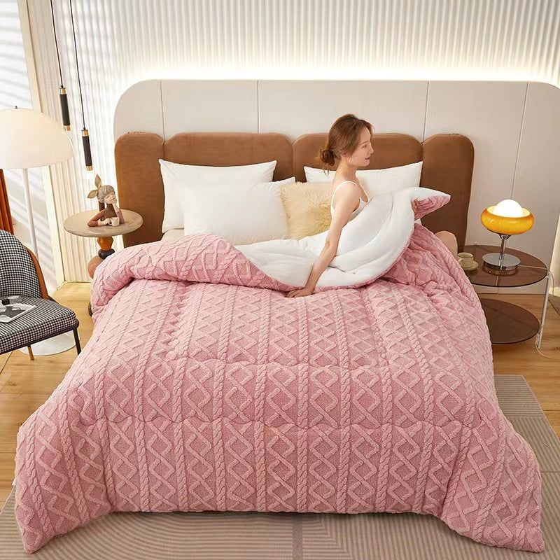 Couette double matelassée en peluche, épaissie pour plus de chaleur.