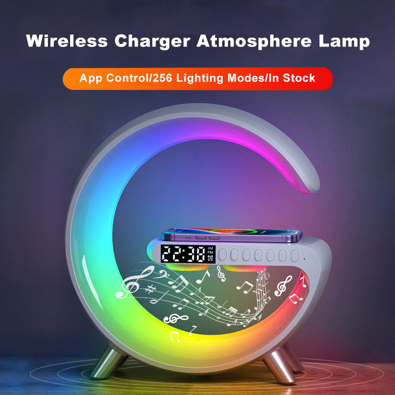 Nouvelle lampe LED intelligente en forme de G Bluetooth Speake Chargeur sans fil Lampe d'ambiance Contrôle d'application pour chambre à coucher Décor à domicile