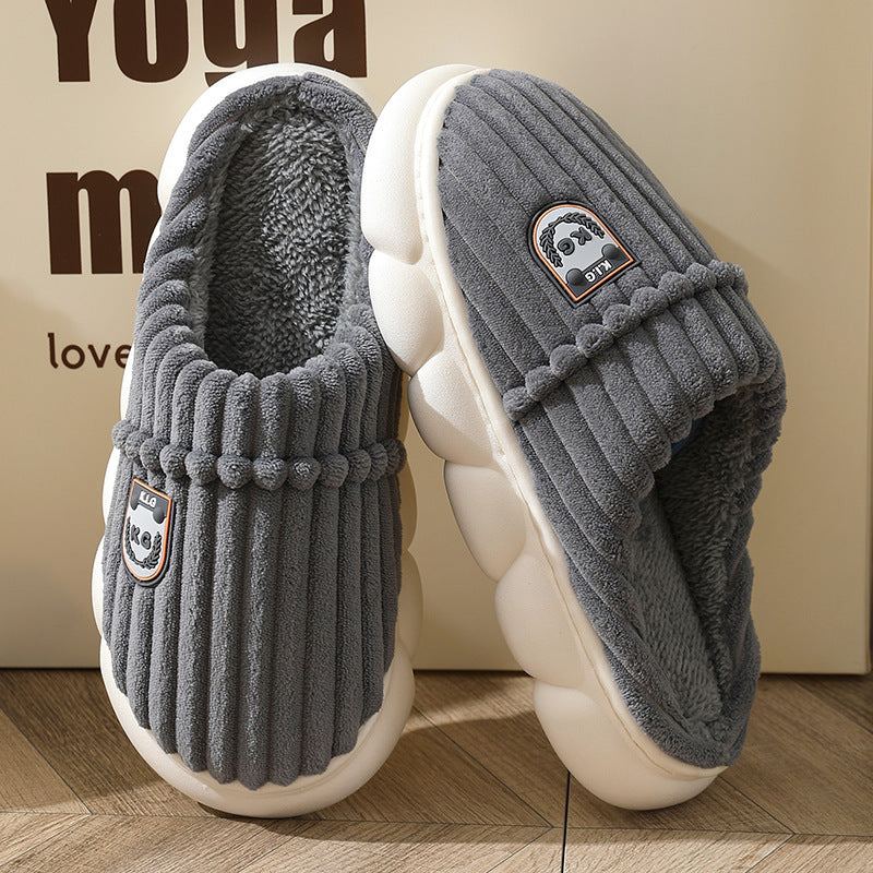 Pantoufles d’hiver en velours côtelé Maison Chambre Sol Chaussures En Peluche Mode Couleur Unie Pantoufles Antidérapantes Pour Femmes Hommes