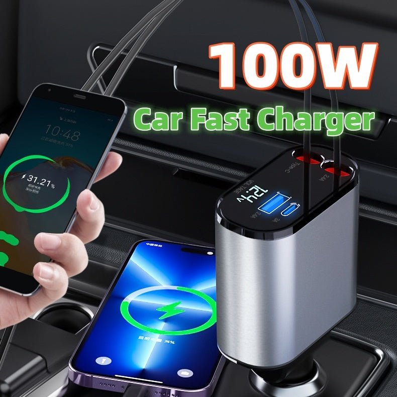 Adaptateur USB et TYPE - C pour chargeur de voiture 100W à chargement ultra - rapide pour allume - cigare de voiture métallique - Ivory Deals Market