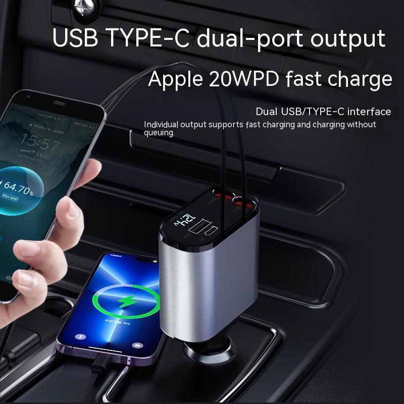 Adaptateur USB et TYPE - C pour chargeur de voiture 100W à chargement ultra - rapide pour allume - cigare de voiture métallique - Ivory Deals Market