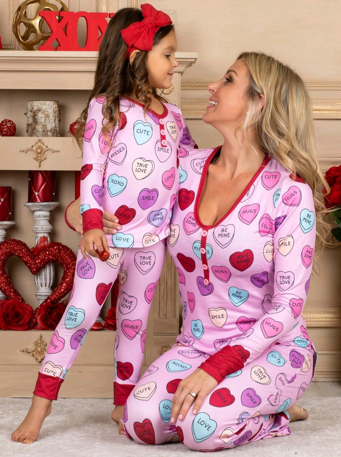 Saint Valentin Amour Imprimer Casual Accueil Pyjamas Parent Enfant Ensemble