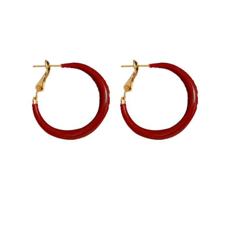 Bracelet et boucles d'oreilles en émail rouge rétro à taches d'huile de luxe léger à intérêt spécial.