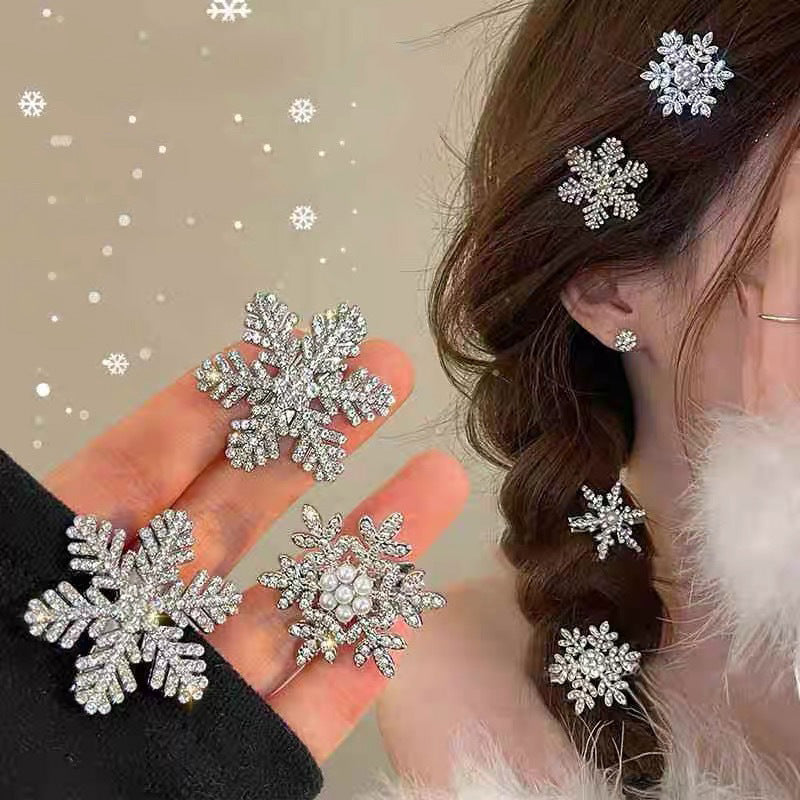 Pince à cheveux en perles de flocon de neige en cristal pour filles d'hiver, petites épingles à cheveux Bobby, accessoires de mode rétro pour femmes, fleur de coiffure, bijoux capillaires.