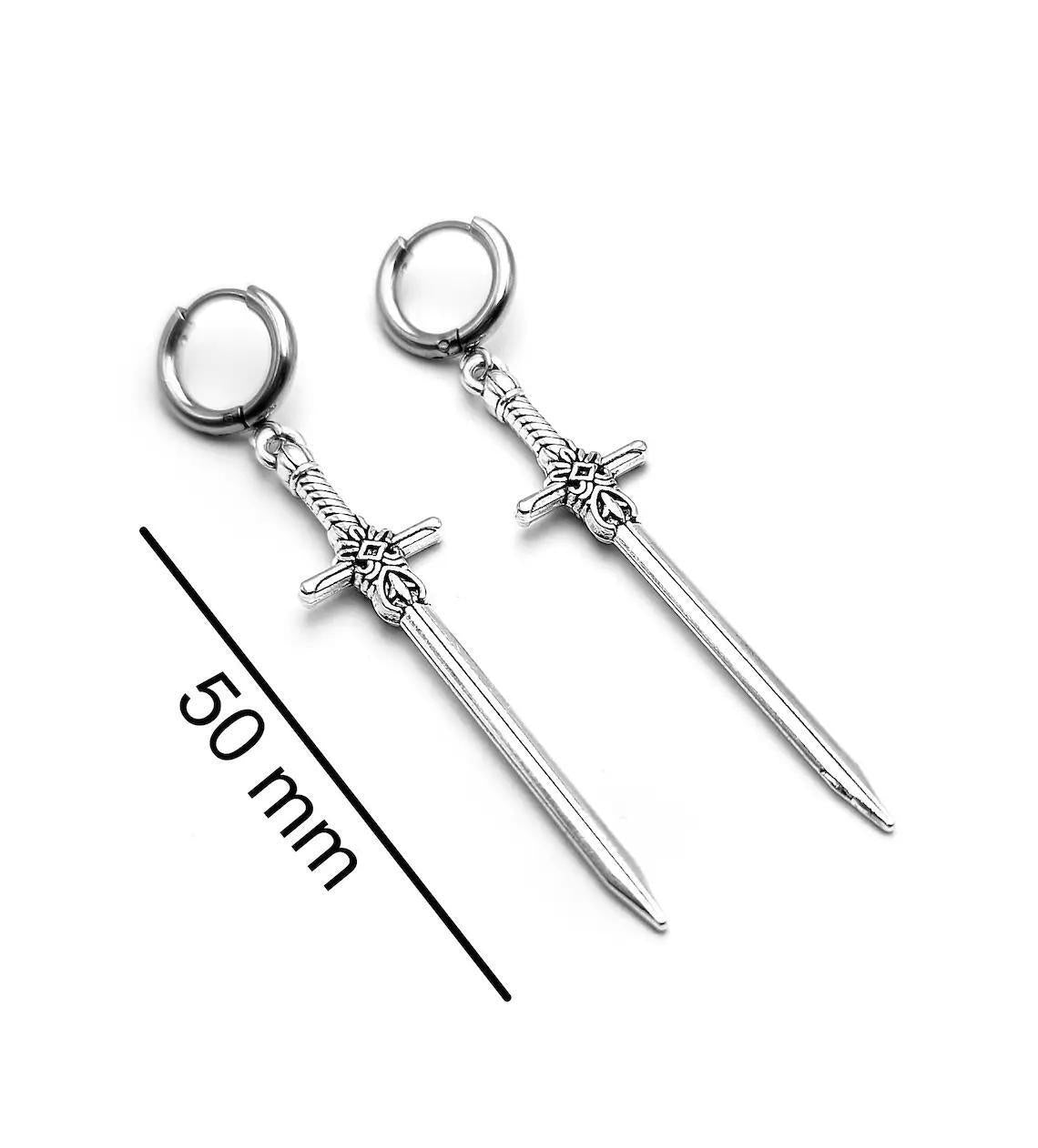 Argent Épée Boucles d'oreilles Unique Gothique Bijoux Cadeau - Ivory Deals Market