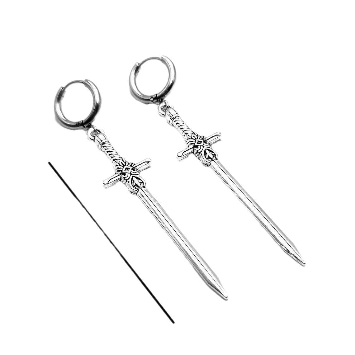 Argent Épée Boucles d'oreilles Unique Gothique Bijoux Cadeau - Ivory Deals Market