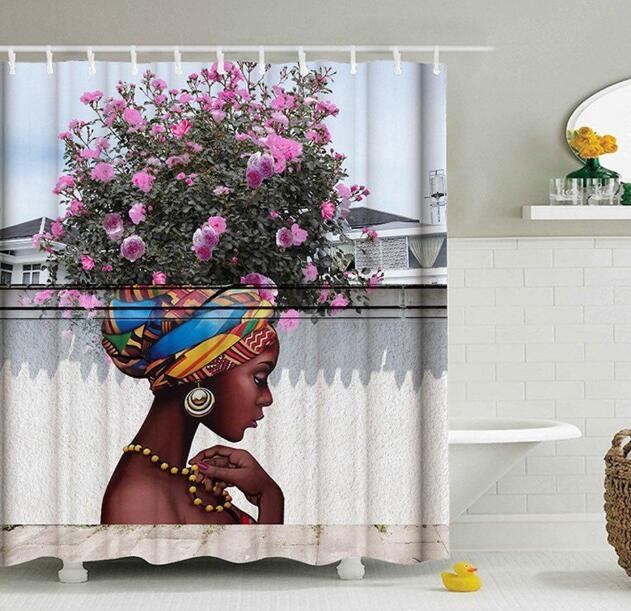 Art Design Graffiti Art Hip Hop Fille Africaine avec Noir Cheveux Grande Boucle D'oreille avec Bâtiment Moderne Rideau De Douche pour Salle De Bains décor - Ivory Deals Market