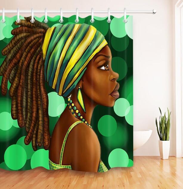 Art Design Graffiti Art Hip Hop Fille Africaine avec Noir Cheveux Grande Boucle D'oreille avec Bâtiment Moderne Rideau De Douche pour Salle De Bains décor - Ivory Deals Market