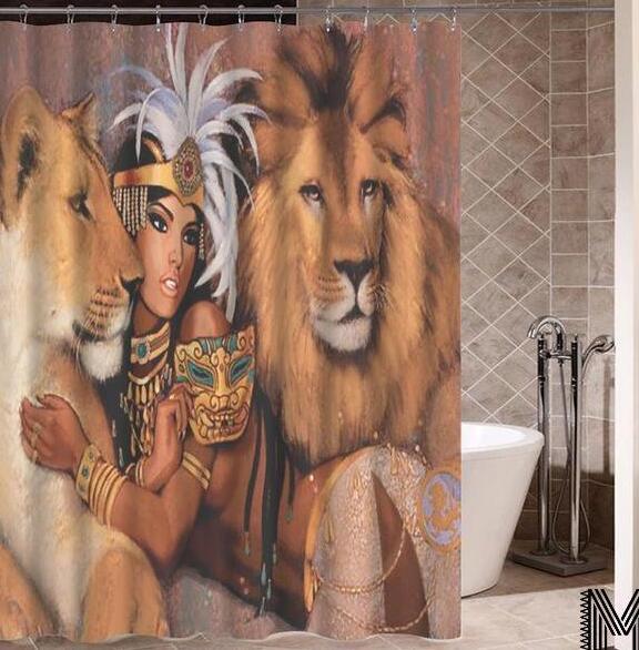 Art Design Graffiti Art Hip Hop Fille Africaine avec Noir Cheveux Grande Boucle D'oreille avec Bâtiment Moderne Rideau De Douche pour Salle De Bains décor - Ivory Deals Market