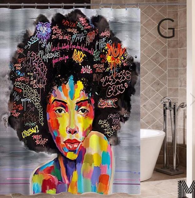 Art Design Graffiti Art Hip Hop Fille Africaine avec Noir Cheveux Grande Boucle D'oreille avec Bâtiment Moderne Rideau De Douche pour Salle De Bains décor - Ivory Deals Market