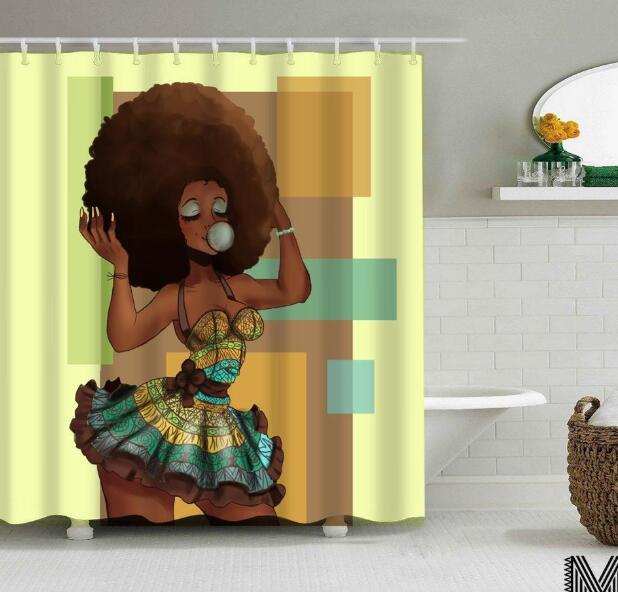 Art Design Graffiti Art Hip Hop Fille Africaine avec Noir Cheveux Grande Boucle D'oreille avec Bâtiment Moderne Rideau De Douche pour Salle De Bains décor - Ivory Deals Market