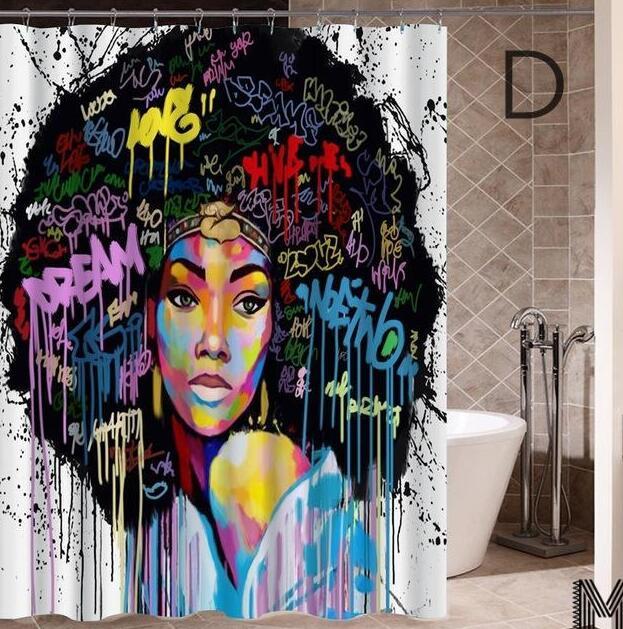 Art Design Graffiti Art Hip Hop Fille Africaine avec Noir Cheveux Grande Boucle D'oreille avec Bâtiment Moderne Rideau De Douche pour Salle De Bains décor - Ivory Deals Market