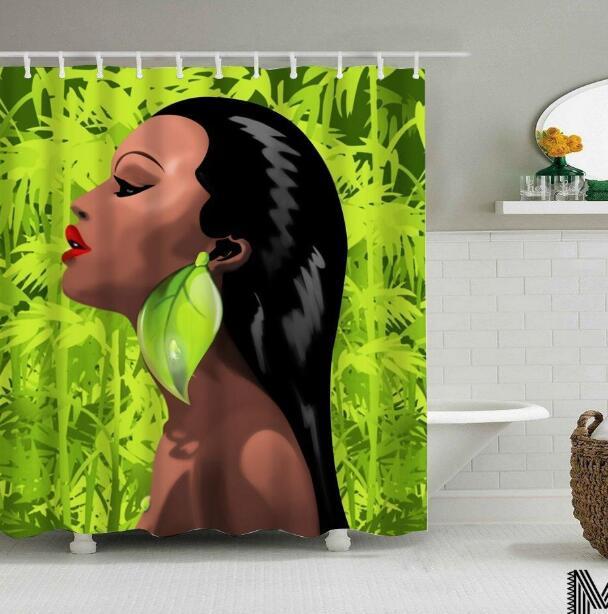 Art Design Graffiti Art Hip Hop Fille Africaine avec Noir Cheveux Grande Boucle D'oreille avec Bâtiment Moderne Rideau De Douche pour Salle De Bains décor - Ivory Deals Market