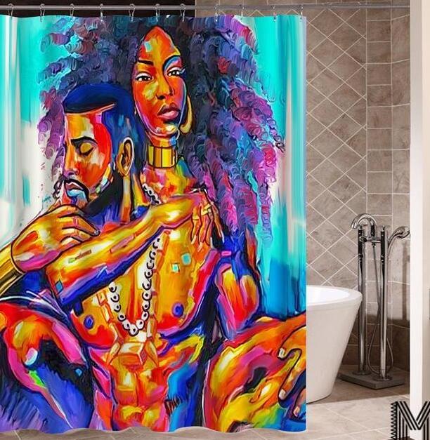 Art Design Graffiti Art Hip Hop Fille Africaine avec Noir Cheveux Grande Boucle D'oreille avec Bâtiment Moderne Rideau De Douche pour Salle De Bains décor - Ivory Deals Market