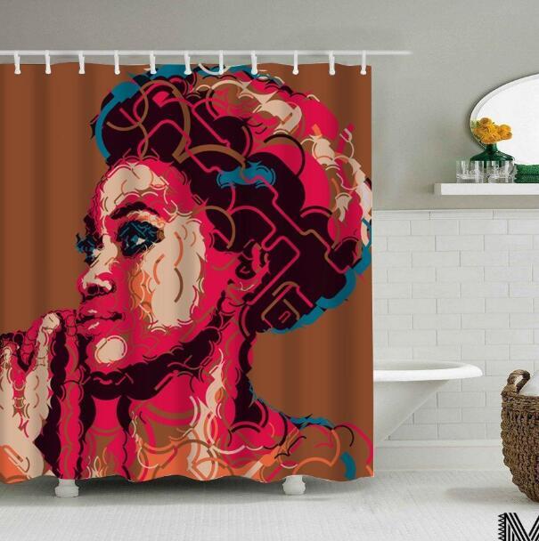 Art Design Graffiti Art Hip Hop Fille Africaine avec Noir Cheveux Grande Boucle D'oreille avec Bâtiment Moderne Rideau De Douche pour Salle De Bains décor - Ivory Deals Market