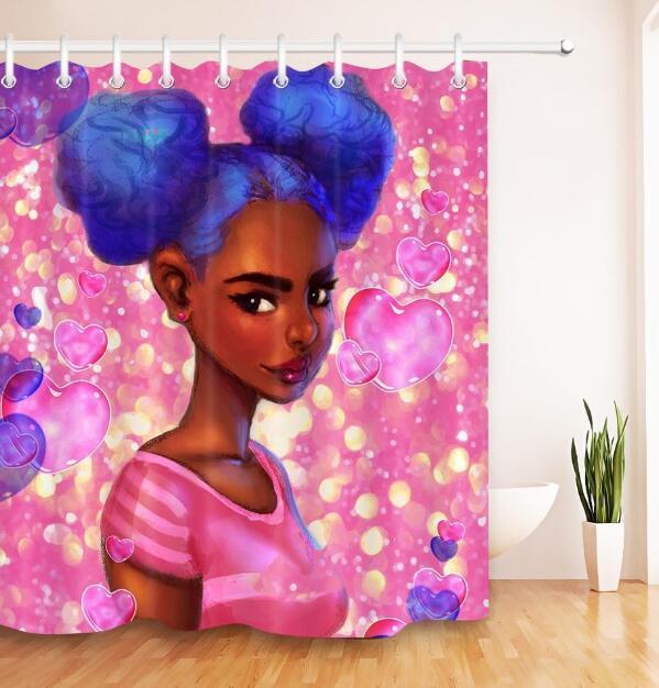 Art Design Graffiti Art Hip Hop Fille Africaine avec Noir Cheveux Grande Boucle D'oreille avec Bâtiment Moderne Rideau De Douche pour Salle De Bains décor - Ivory Deals Market