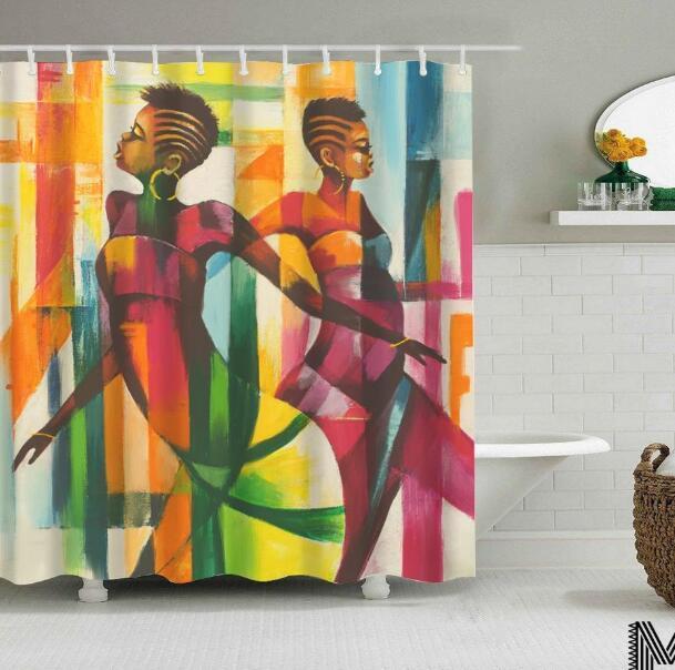 Art Design Graffiti Art Hip Hop Fille Africaine avec Noir Cheveux Grande Boucle D'oreille avec Bâtiment Moderne Rideau De Douche pour Salle De Bains décor - Ivory Deals Market