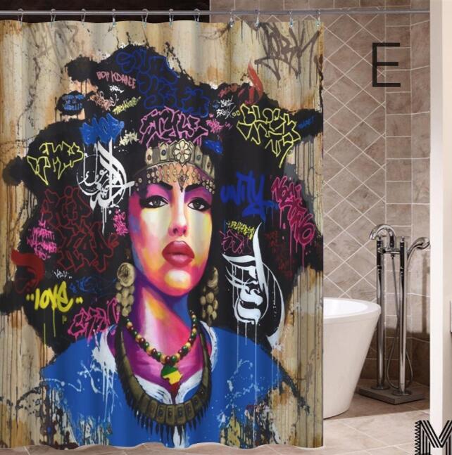 Art Design Graffiti Art Hip Hop Fille Africaine avec Noir Cheveux Grande Boucle D'oreille avec Bâtiment Moderne Rideau De Douche pour Salle De Bains décor - Ivory Deals Market