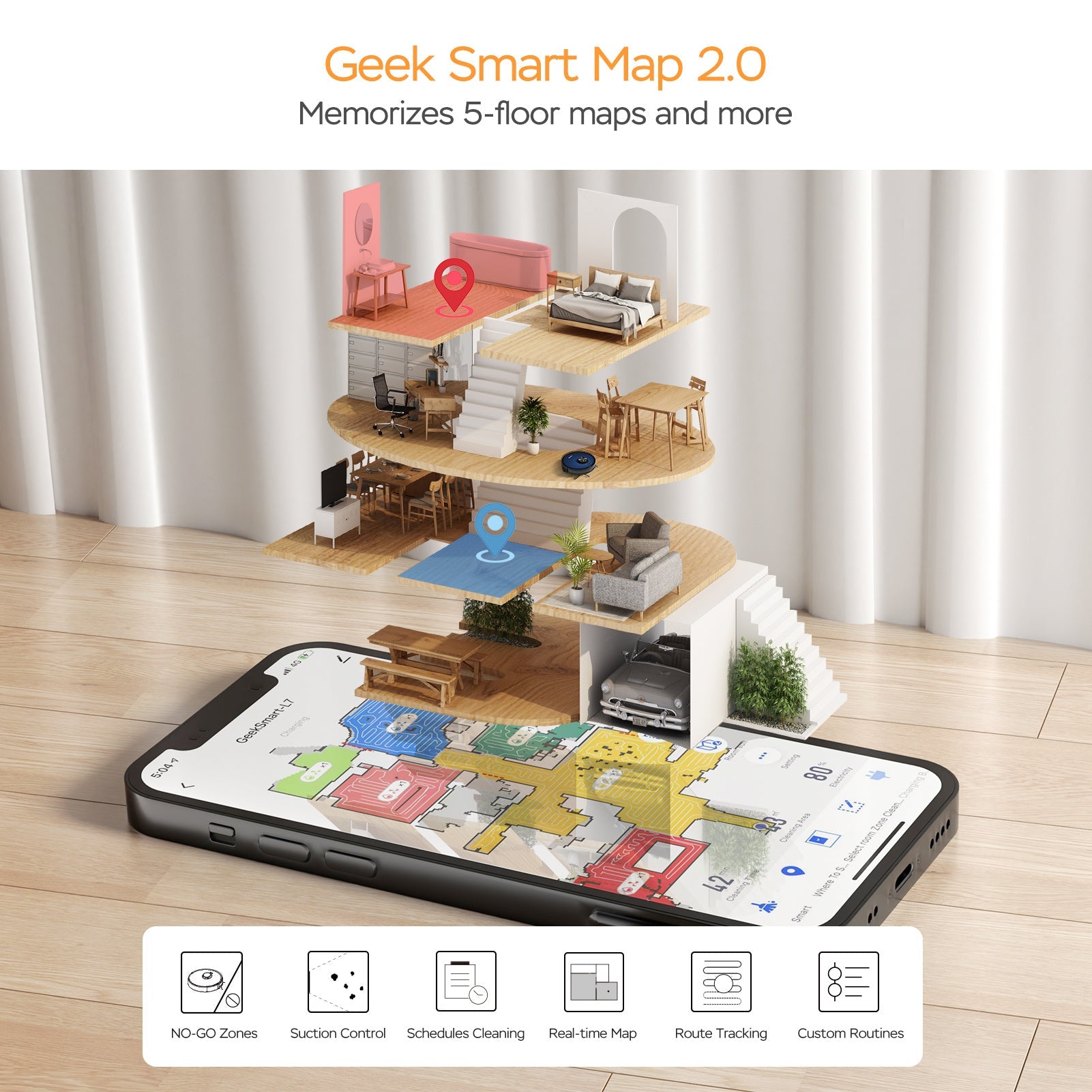 Aspirateur robot et vadrouille Geek Smart L7, navigation LDS, application connectée Wi - Fi, nettoyage sélectif des pièces, aspiration MAX 2700 PA, idéal pour les animaux de compagnie et les grandes maisons - Ivory Deals Market