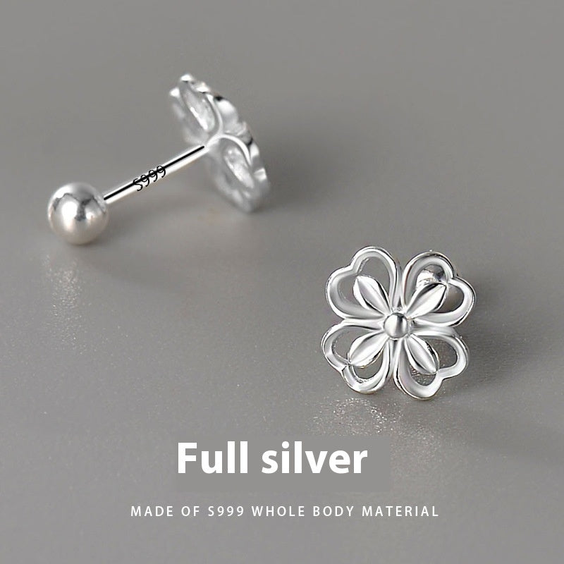 S999 Argent Sterling Doux Fleurs Mignon Vis Oreille Os Boucles d'oreilles Full Body Argent Femelle - Ivory Deals Market