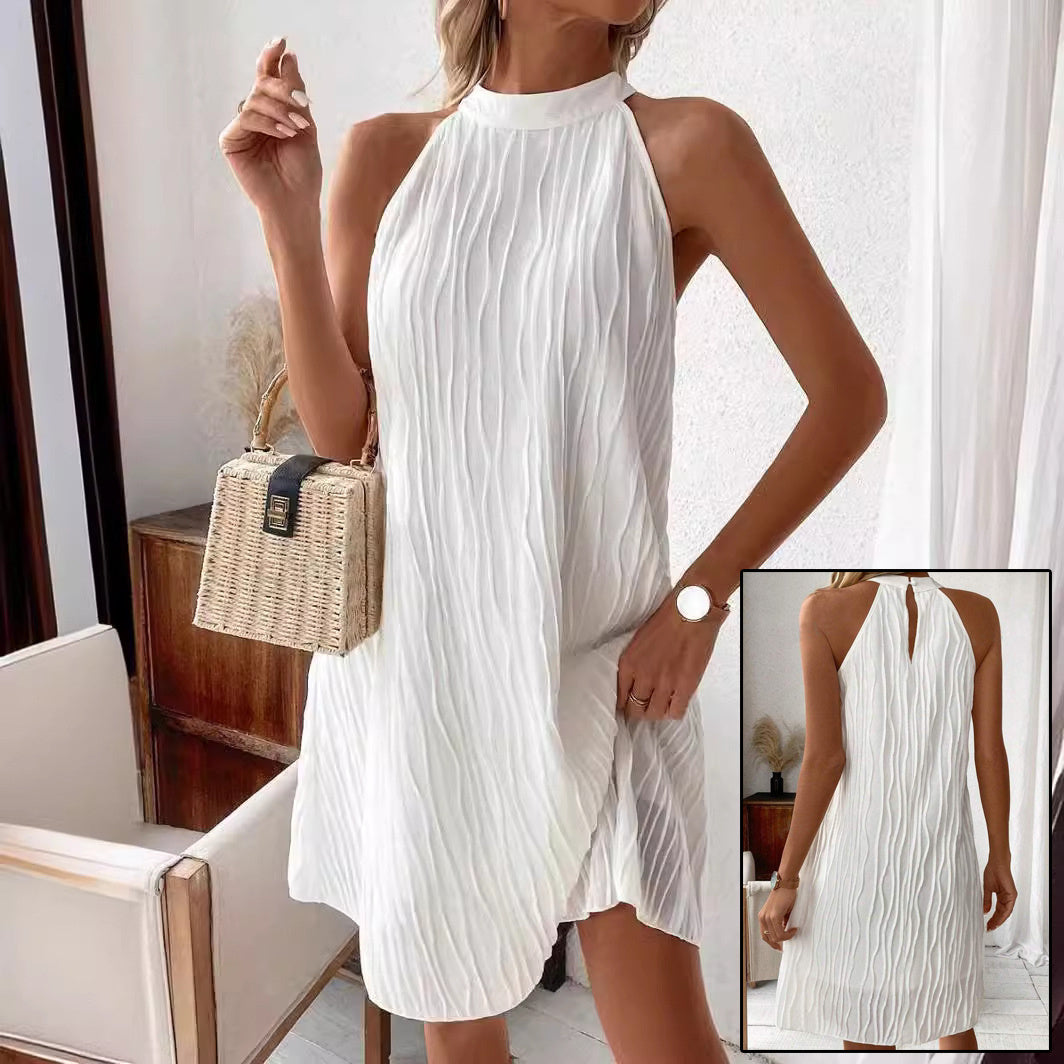 Robes de mode pour femmes robe dos nu de couleur pure Halter - Ivory Deals Market