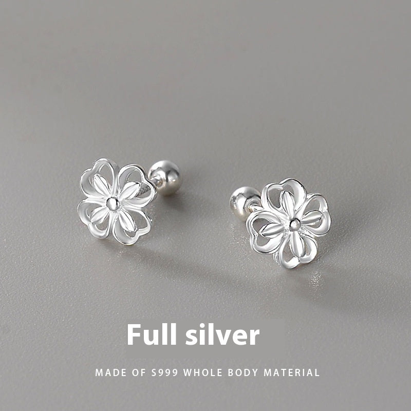 S999 Argent Sterling Doux Fleurs Mignon Vis Oreille Os Boucles d'oreilles Full Body Argent Femelle - Ivory Deals Market