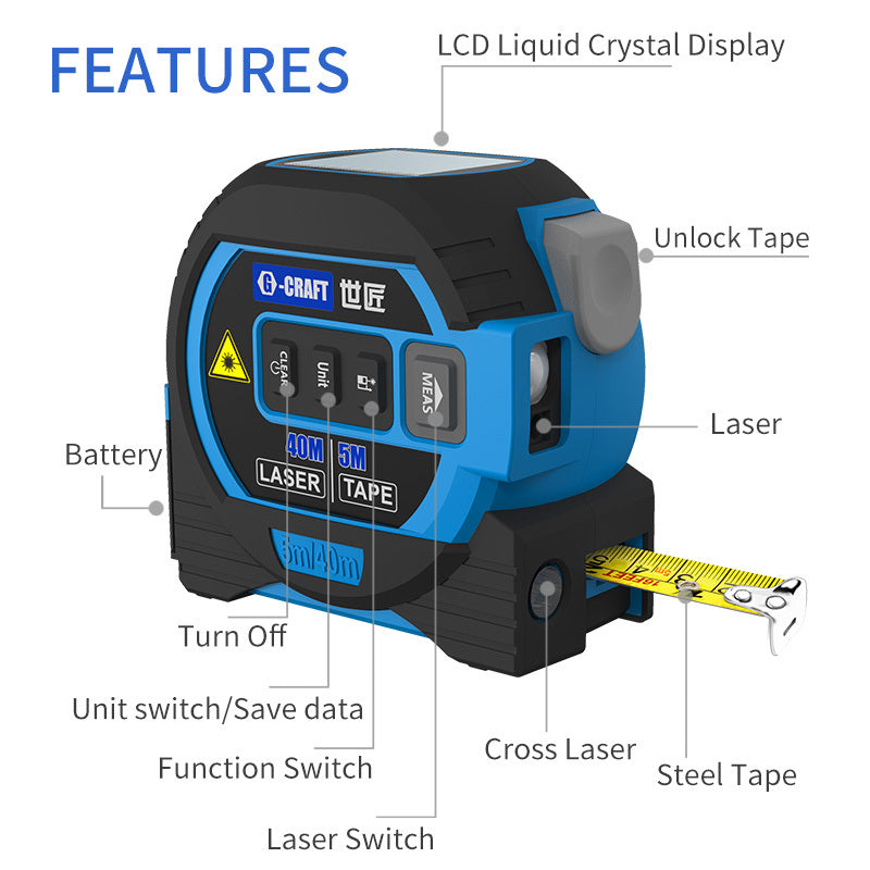 Régulateur de ruban à ruban laser 3 en 1, télémètre à ruban 5m Infrarouge de haute précision pour le bâtiment de haute précision