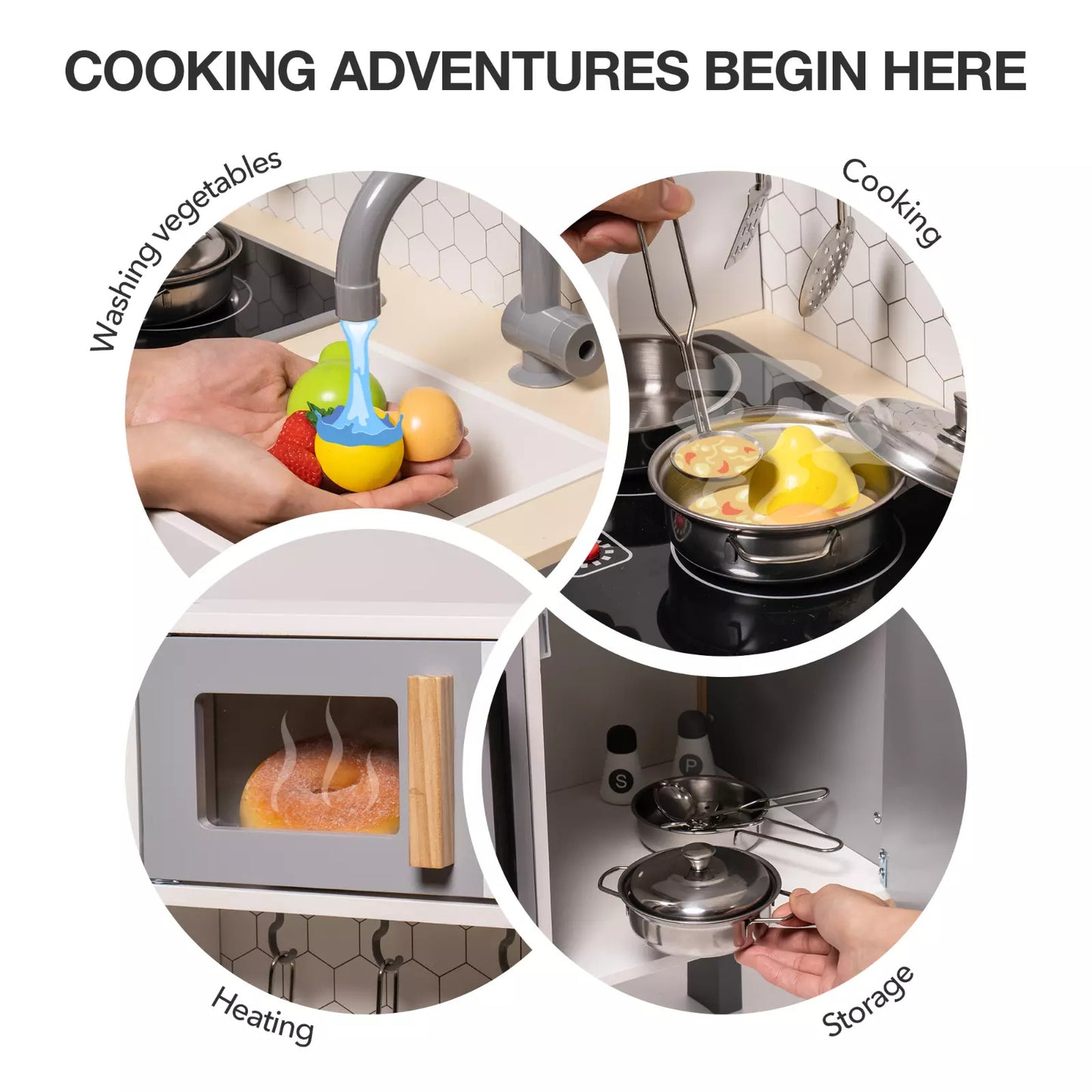 ROBOTIME DIY Pretend Play Cuisine Jeu Jouet de Cuisine Cadeau Pour Garçons Et Filles Gris